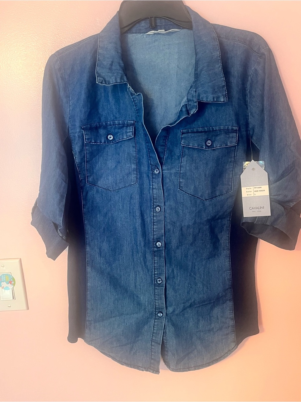 Cavalini Men'sDark Blue Denim Button-Down Shirt
